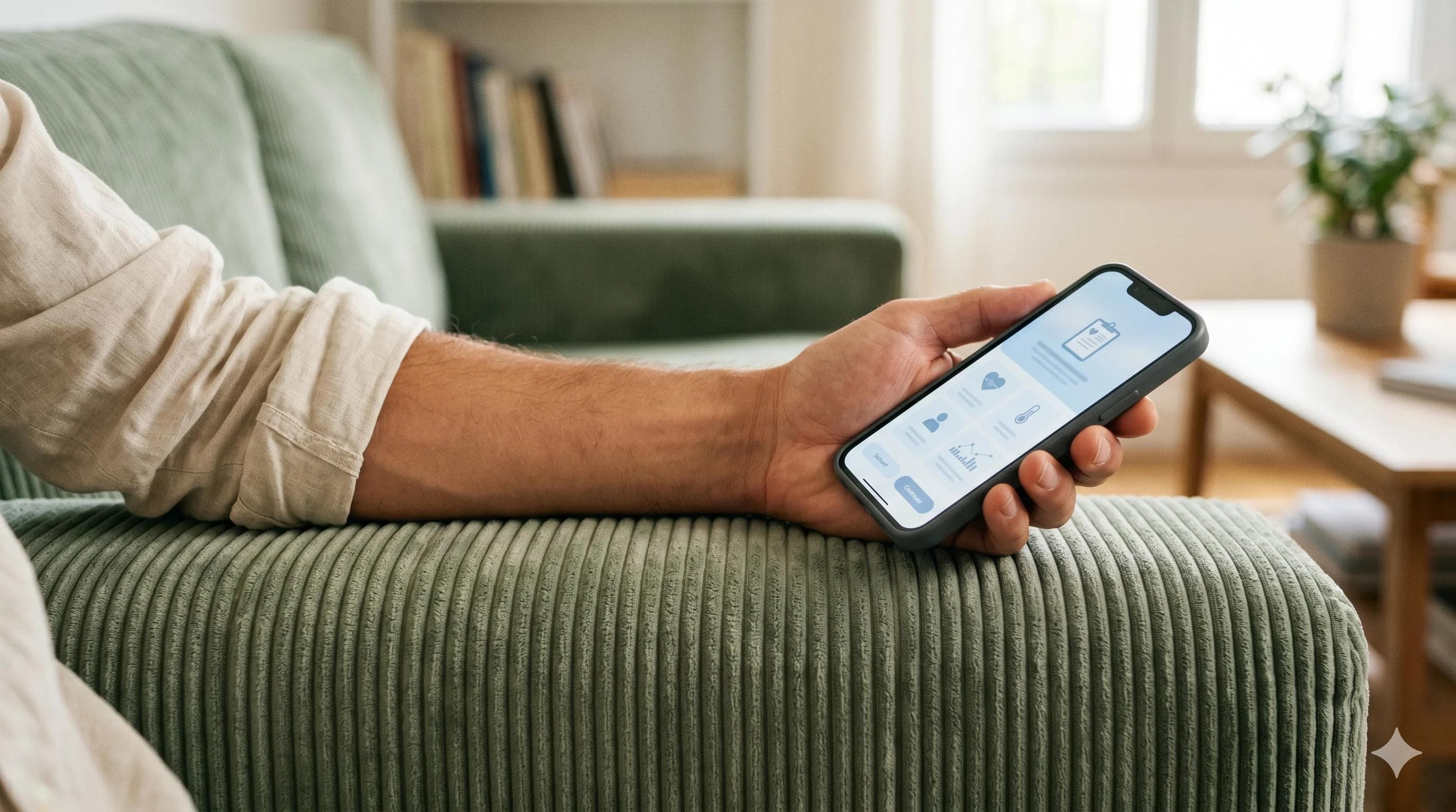 Main d'homme consultant une interface médicale en ligne pour la rééducation et la dysfonction érectile Main d'homme consultant une interface médicale en ligne pour la rééducation et la dysfonction érectile