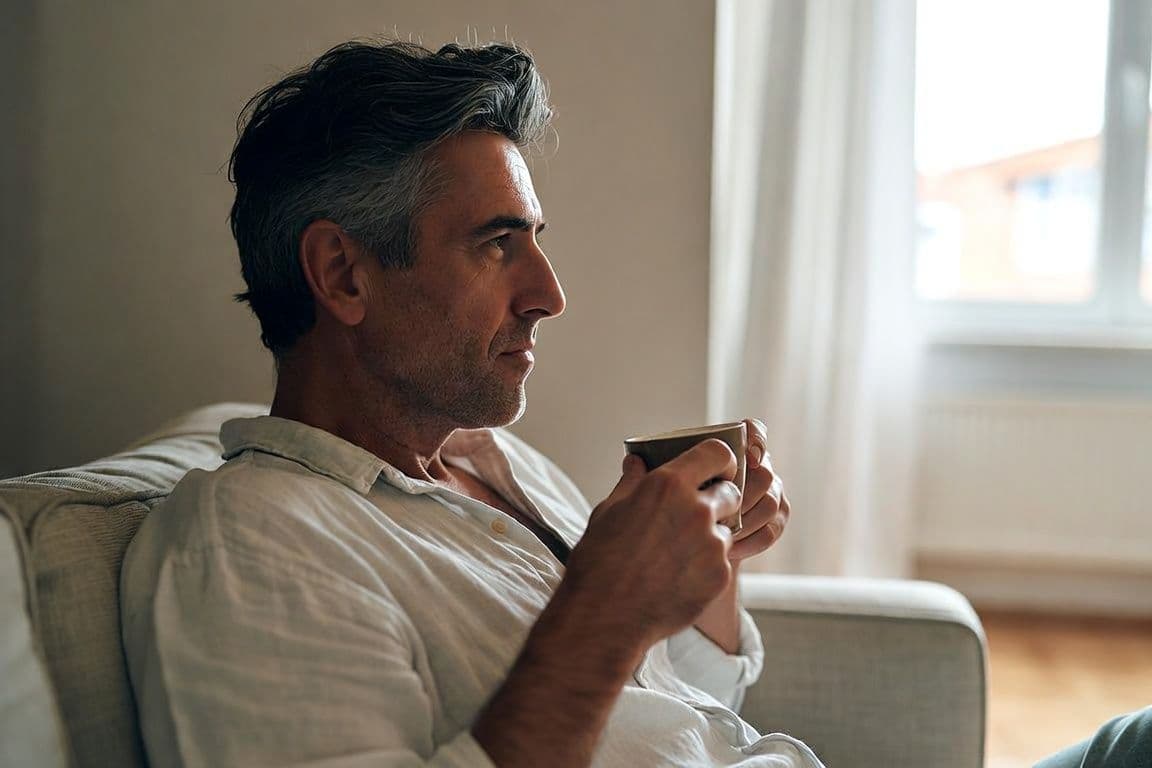 Homme s'informant sur les bouffées de chaleur et l'andropause Homme s'informant sur les bouffées de chaleur et l'andropause