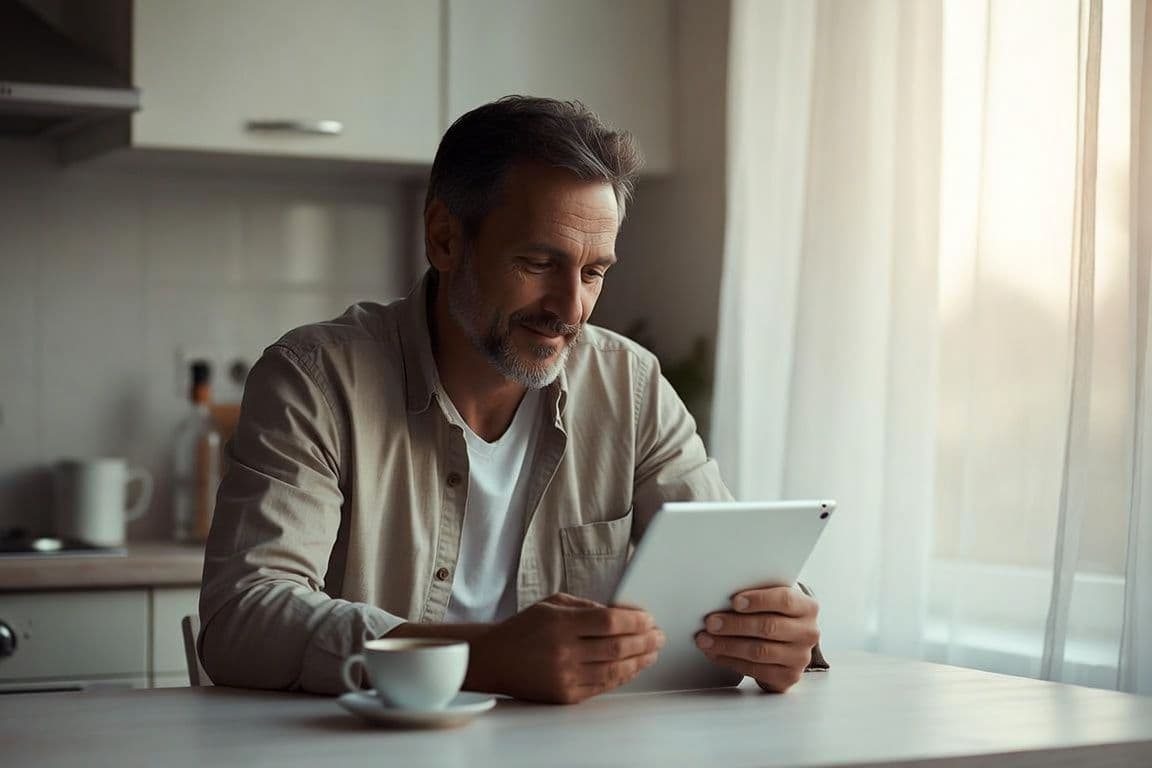 Homme de 50 ans serein, âge de l'andropause et baisse de testostérone Homme de 50 ans serein, âge de l'andropause et baisse de testostérone