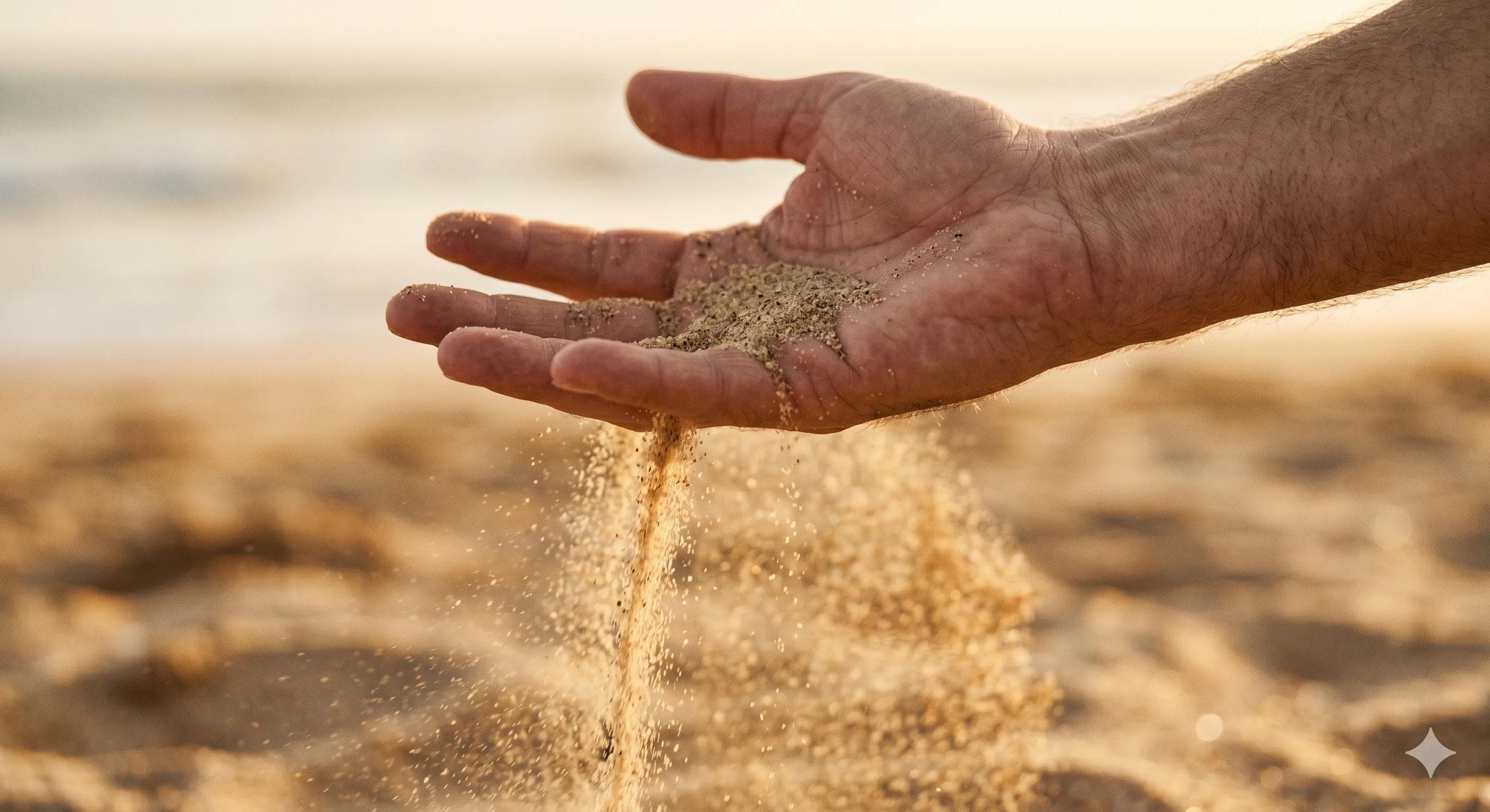 Main laissant couler du sable doré, symbolisant le lâcher-prise et la rééducation du contrôle éjaculatoire Main laissant couler du sable doré, symbolisant le lâcher-prise et la rééducation du contrôle éjaculatoire
