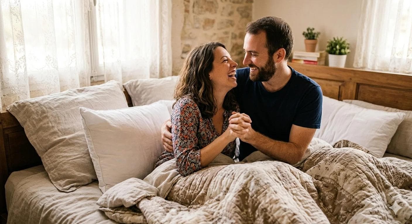 Couple complice dans un lit Couple complice dans un lit