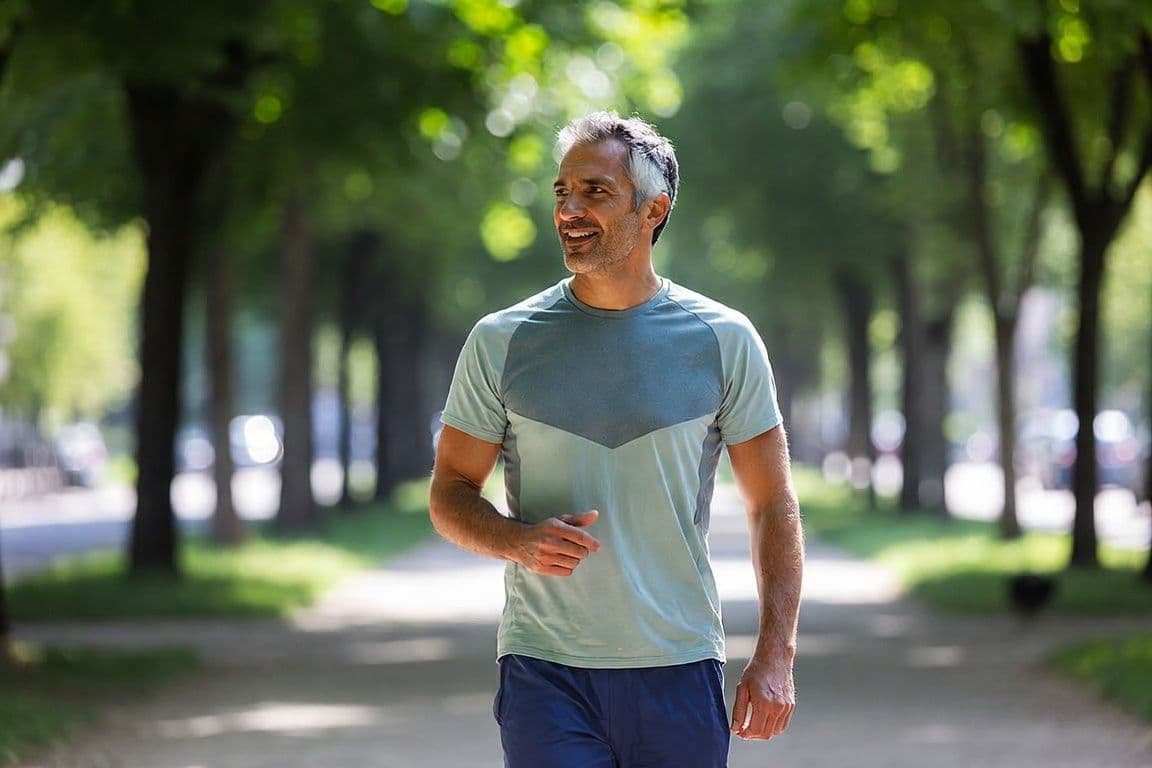 Homme de 50 ans marchant en extérieur : prostate, 6 mauvaises habitudes à éviter au quotidien Homme de 50 ans marchant en extérieur : prostate, 6 mauvaises habitudes à éviter au quotidien