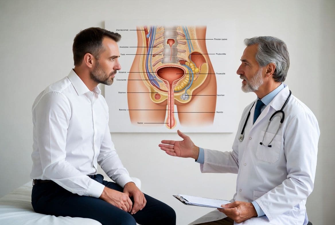 Homme consultant un médecin pour des troubles de l'érection liés à la prostate Homme consultant un médecin pour des troubles de l'érection liés à la prostate