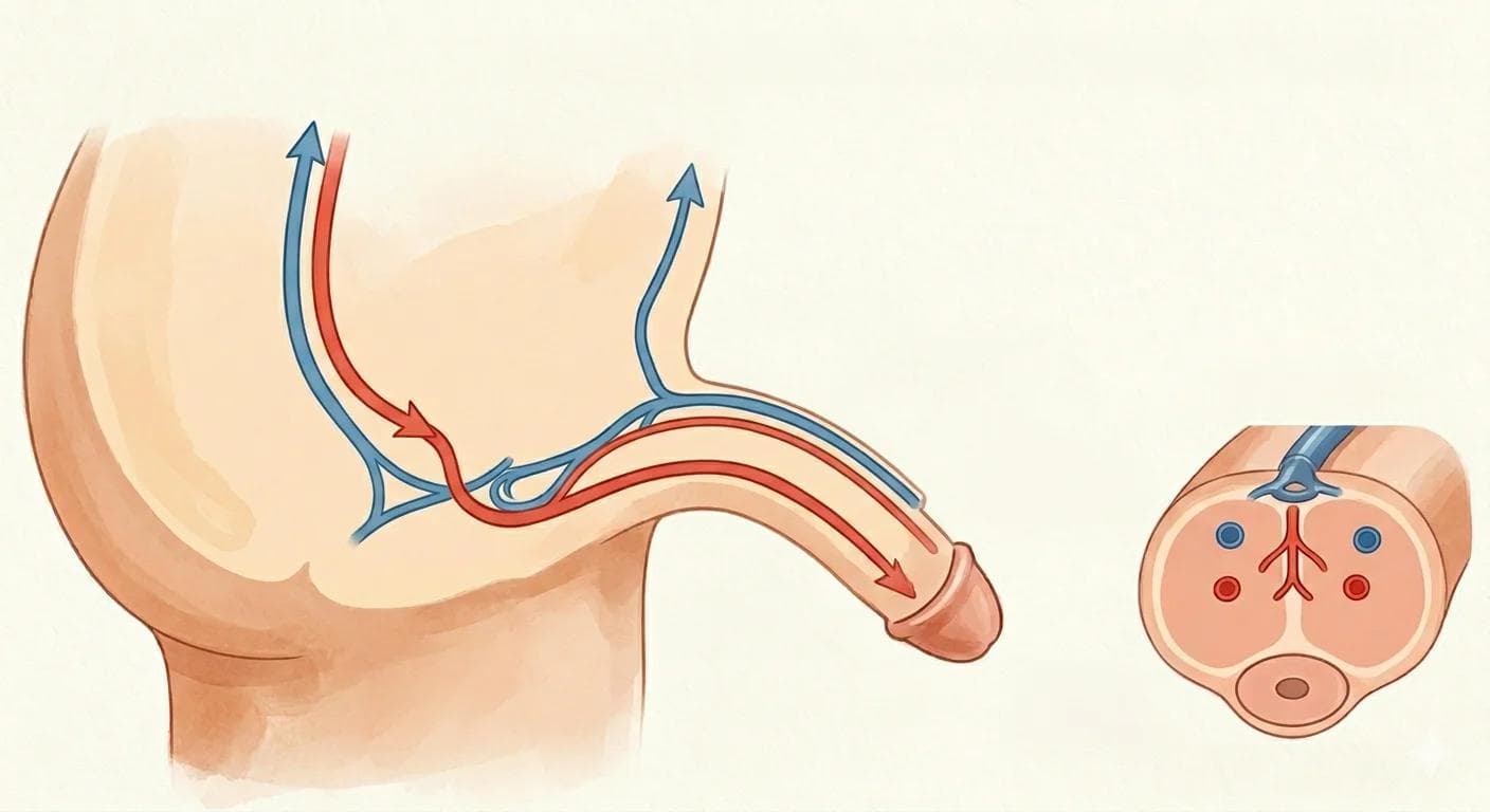 Illustration médicale représentant la circulation sanguine dans la verge Illustration médicale représentant la circulation sanguine dans la verge